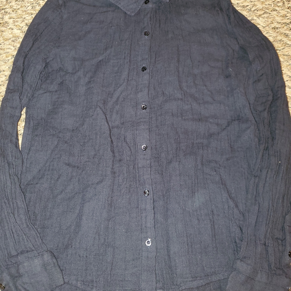 Eileen Fisher Black Long-Sleeve Button-Down Shirt